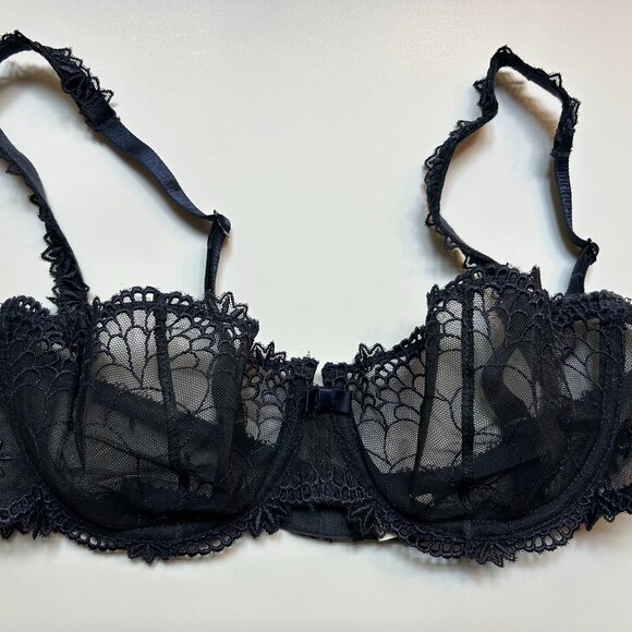 Chantelle Navy Blue Lace Balconette Bra Underwire Style 3855 Size 34C - Picture 1 of 2
